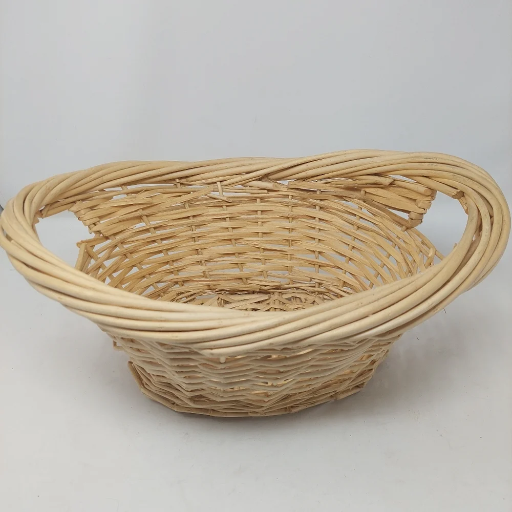 Willow Oval Wicker Basket Cut Out Handles Tan Storage Decorative Gift 16x10x8